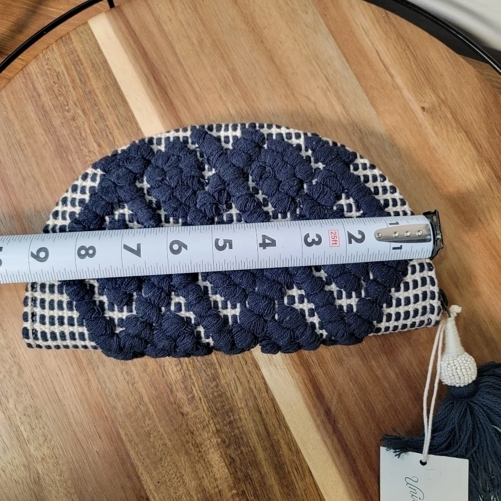 Universal Thread Blue Embroidered Boho Clutch with Beaded Tassel